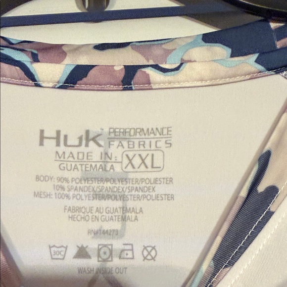 Huk Fishing Shirt White with Blue and Pink Sleeves - Picture 3 of 6